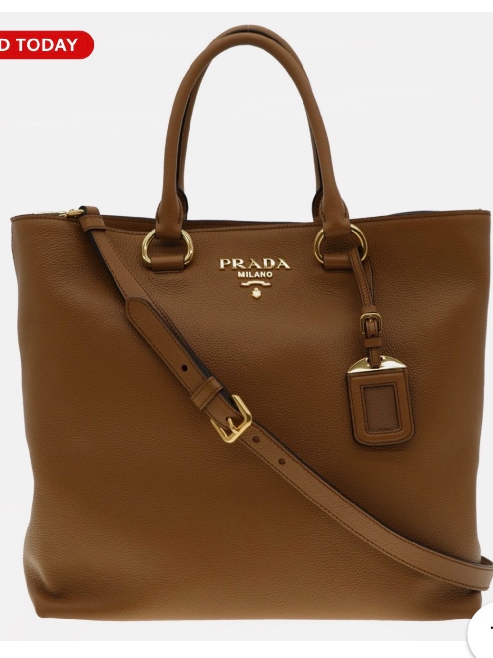 Prada Large Shoulder Bag Vitello Phenix Caramel Leather Tote